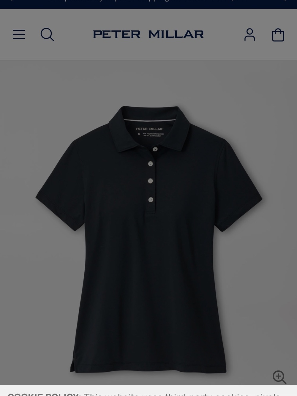 Peter Millar Women's Black Short-Sleeve Polo Size L, New